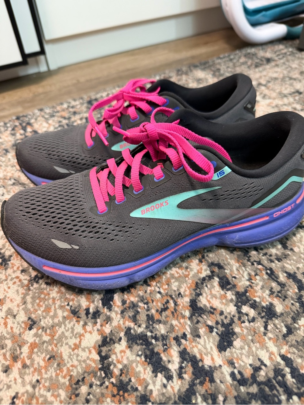 Brooks Women’s Ghost Running Shoes - Black with Pink & Teal Accents